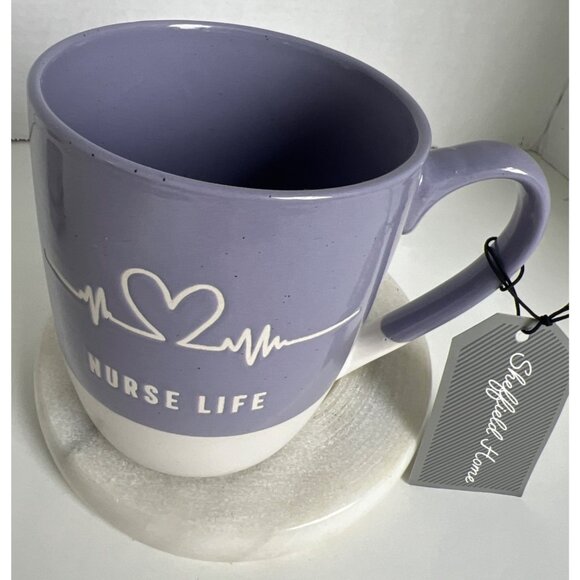 Nurse Life Mug Heart & Heartbeat Purple White Ceramic By Sheffield Home - Picture 7 of 9